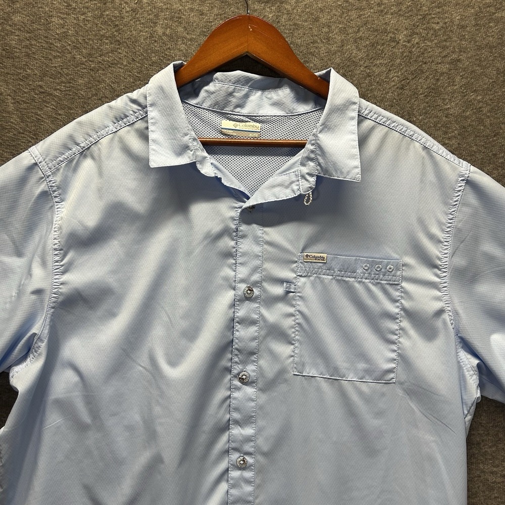 Columbia PFG Shirt Mens XL‎ Blue Short Sleeve Omni-Shade Vented Fishing Outdoor
